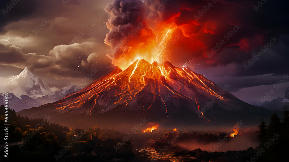 Intense eruption of a mountain volcano.