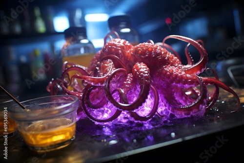 Murais de parede Octopus tentacles on the bar counter. Food and drink concept.