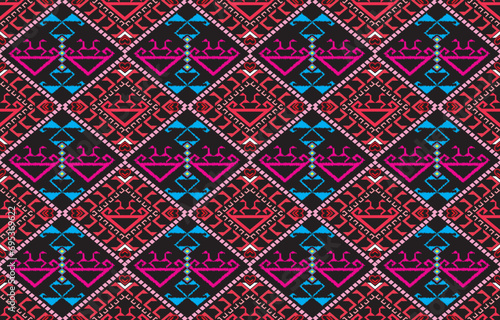 Ethnic monochrome seamless pattern. Background with Aztec geometric patterns. Print with a tribal theme. Fabric from the Navajo people. Abstract wallpaper in a modern style. Illustration in vector 