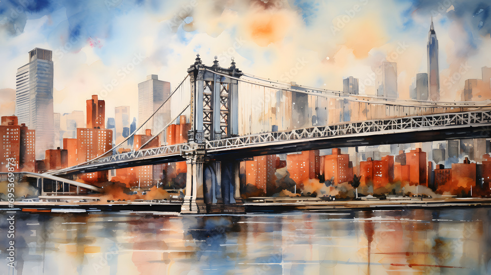Captivating Watercolor of Newyork, USA. Exploring Vibrant Urban Life in Metropolitan Hub, Artistic Rendering of City Street, Cultural Diversity and Energetic Cityscape. - obrazy, fototapety, plakaty 