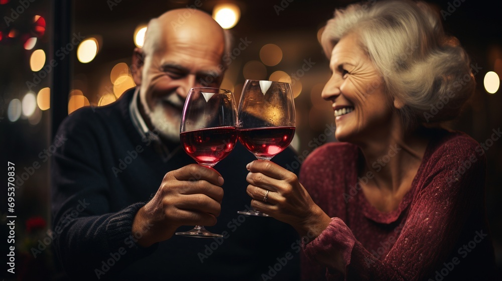 Valentine older couple clinking glasses background image Valentine older couple clinking glasses background image