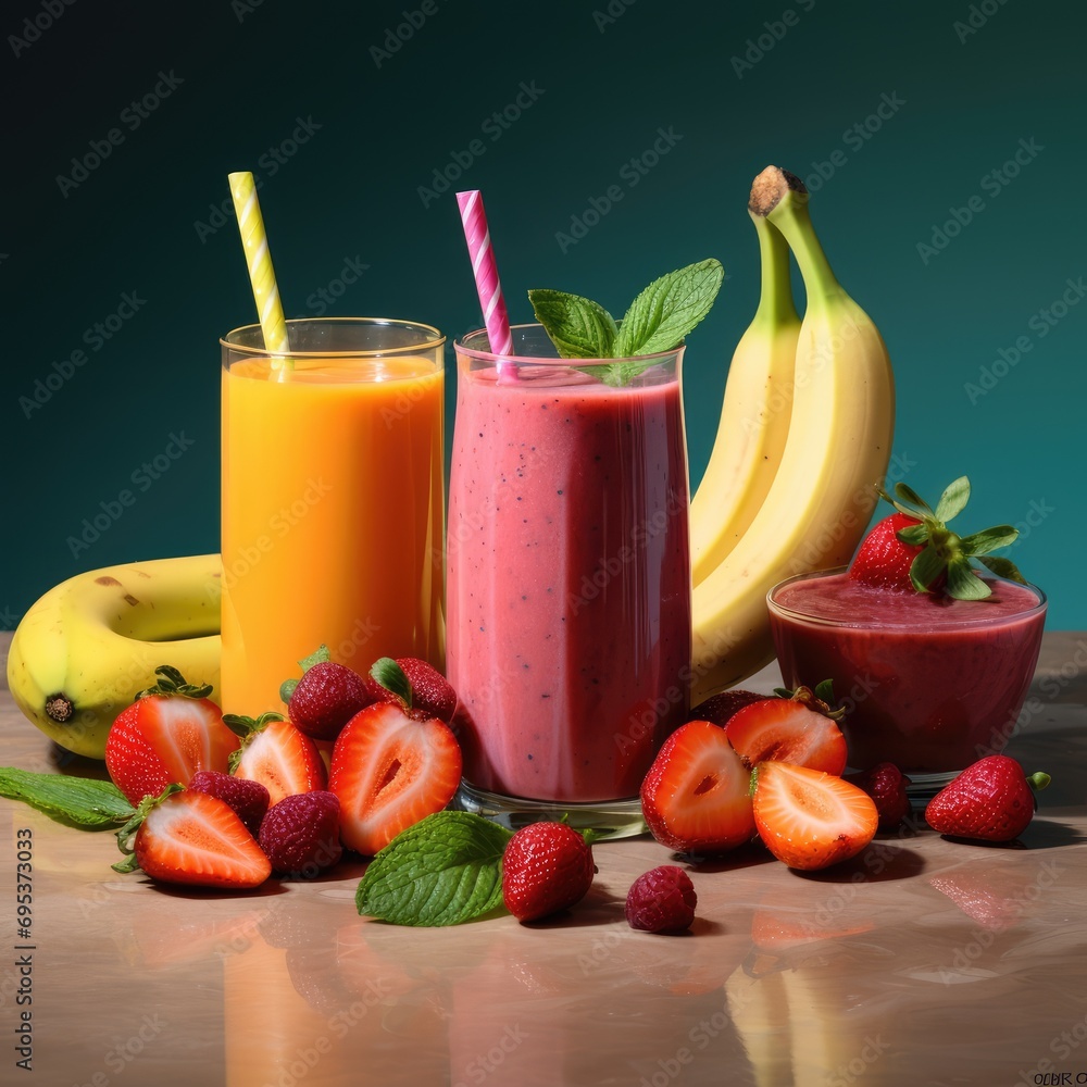 Nutritious, healthy smoothie made from fresh berries and fruits. AI generated. Nutritious, healthy smoothie made from fresh berries and fruits. AI generated.