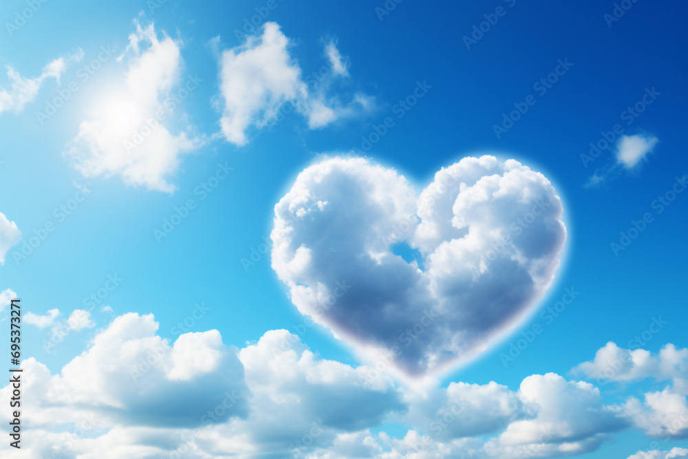 A heart-shaped cloud in the sky, Valentine's day theme. Love in the cloud sky air. A heart-shaped cloud in the sky, Valentine's day theme. Love in the cloud sky air.
