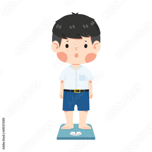 kid student boy use weight scale