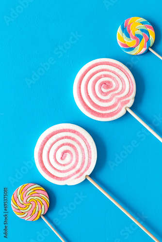 Food pattern with candies and lollipop. Sweet food and candies background