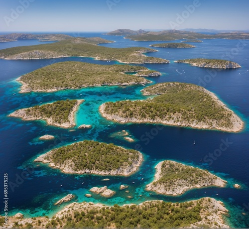 Aerial view of the island of Kornati in Croatia.