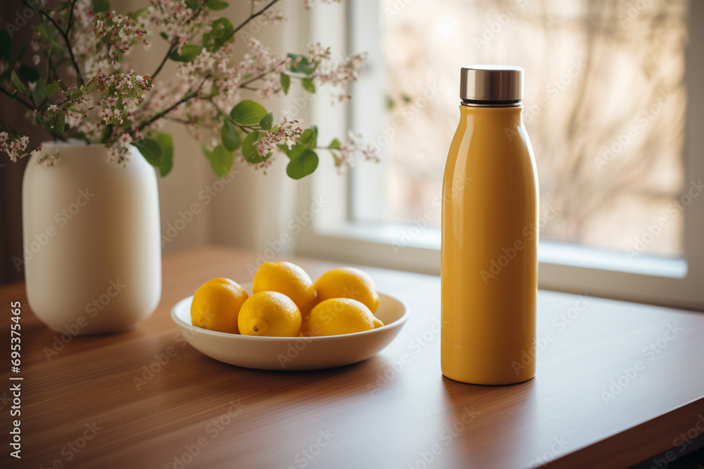 Hot Cider Thermos with Caramel Drizzle - Mustard Yellow and Plum Delight Hot Cider Thermos with Caramel Drizzle - Mustard Yellow and Plum Delight