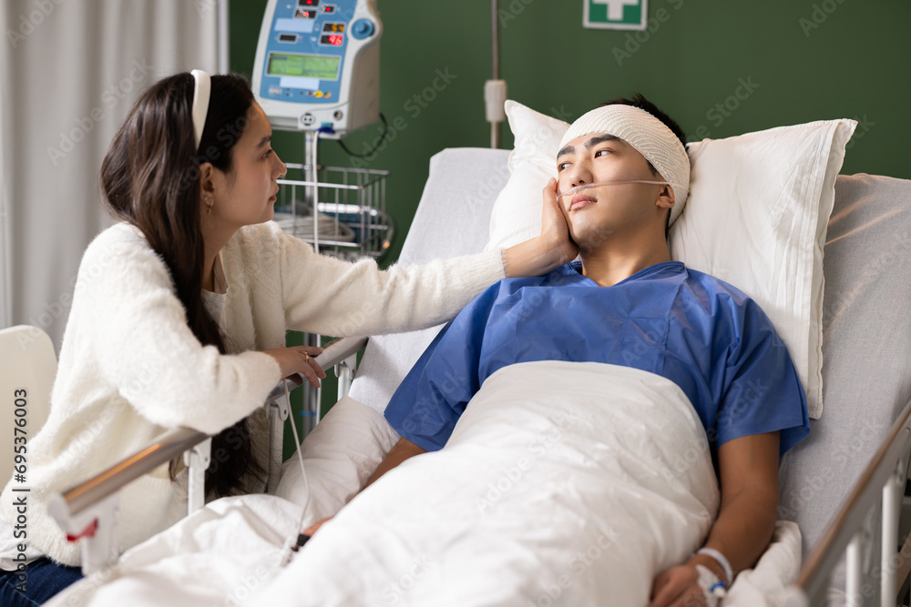 The man, returning to health after surgery, feels stronger and calmer having his wife by his side. Her presence is an oasis of peace and support during difficult moments of recovery. The man, returning to health after surgery, feels stronger and calmer having his wife by his side. Her presence is an oasis of peace and support during difficult moments of recovery.