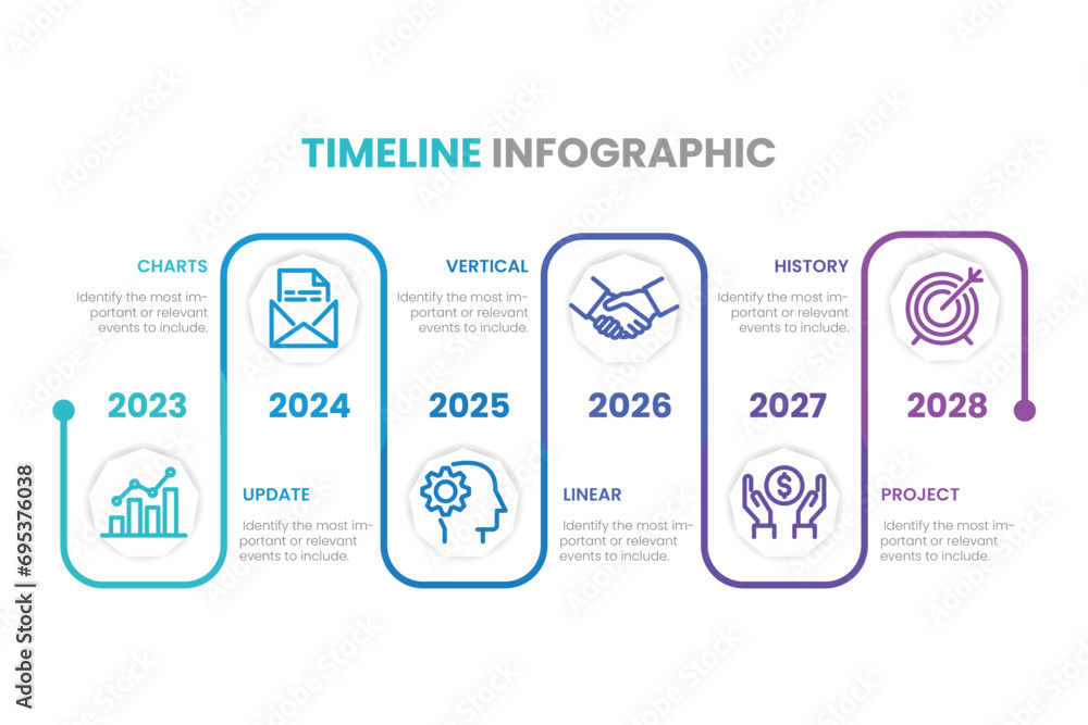 Business timeline workflow infographics. Corporate milestones graphic elements. Company presentation slide template with year periods. Modern vector history time line design. - obrazy, fototapety, plakaty 