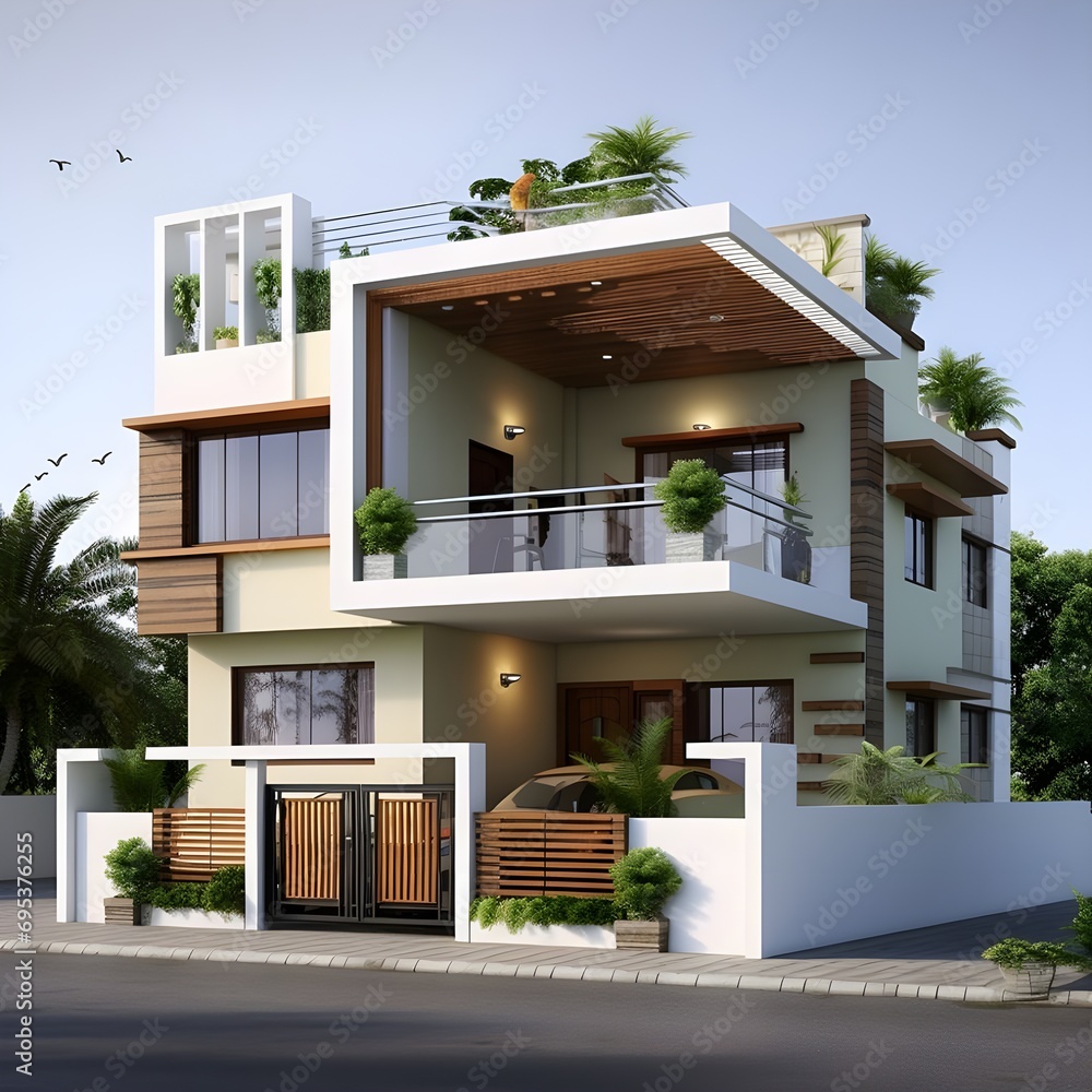 Elegant Duplex Home Elevation: Indian Inspired Design with Parking