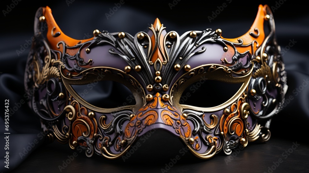 Venice Carnival Butterfly Mask, Colorful Festival Costume on Dark Background, close-up