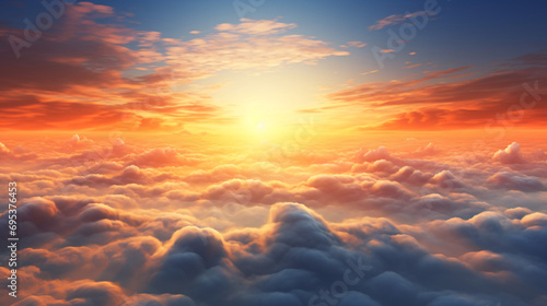 Sunset above the clouds with copy space