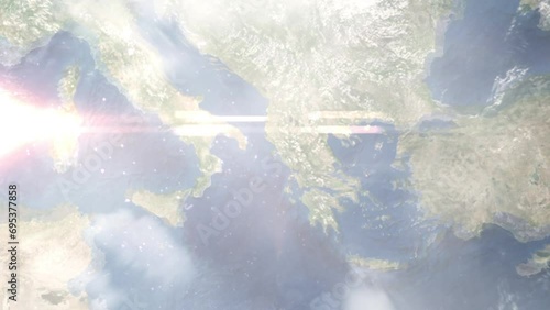 Zoom in from space and focus on Corfu, Greece. 3D Animation. Background for travel intro. Elements of this image furnished by NASA