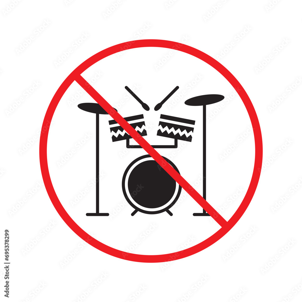 No music icon. Forbidden drums icon. Prohibited drums vector icon ...