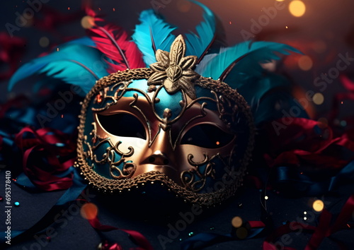 Beautiful carnival mask at night on a black background