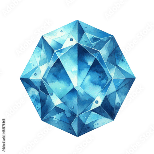 blue sapphire crystal gem wealth symbol watercolor paint