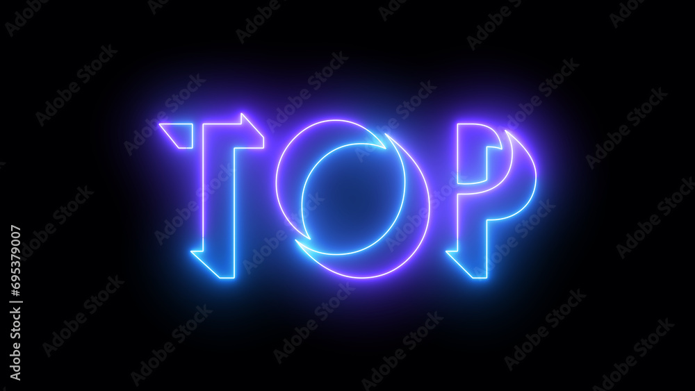 Top neon glowing text illustration. Neon-colored Top text with a glowing neon-colored moving outline on a dark background. Technology video material. Top neon glowing text illustration. Neon-colored Top text with a glowing neon-colored moving outline on a dark background. Technology video material.