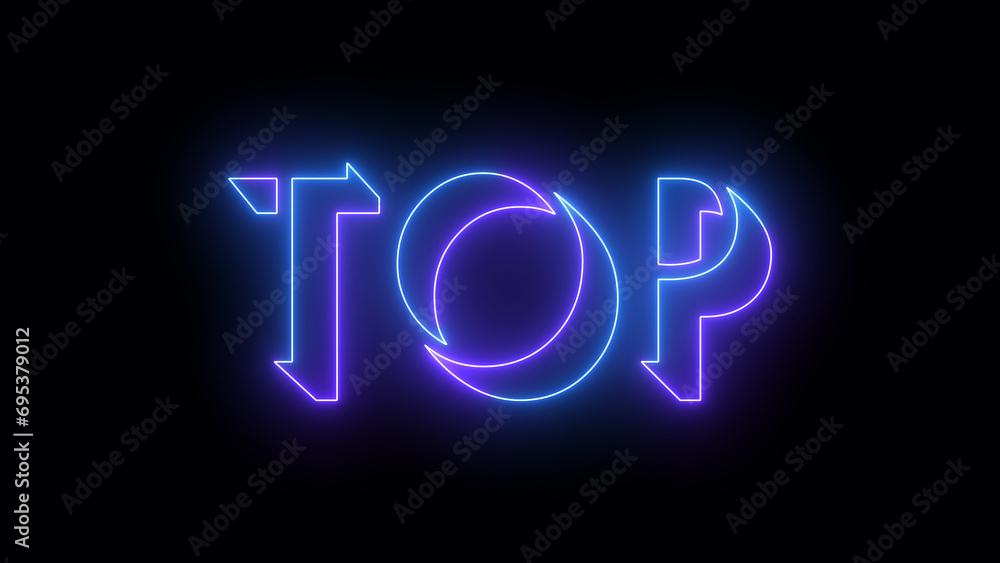 Top neon glowing text illustration. Neon-colored Top text with a glowing neon-colored moving outline on a dark background. Technology video material. Top neon glowing text illustration. Neon-colored Top text with a glowing neon-colored moving outline on a dark background. Technology video material.