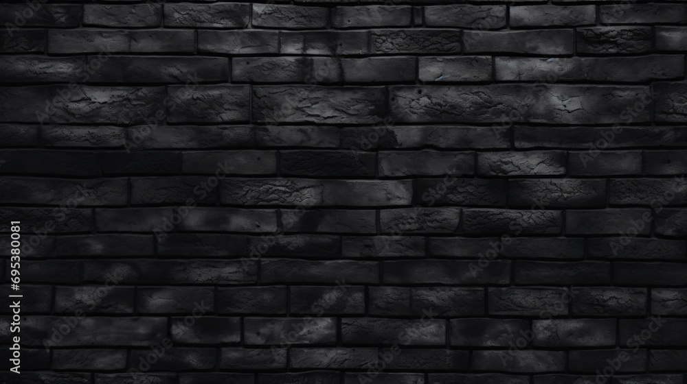 The close up detail of black brick wall texture