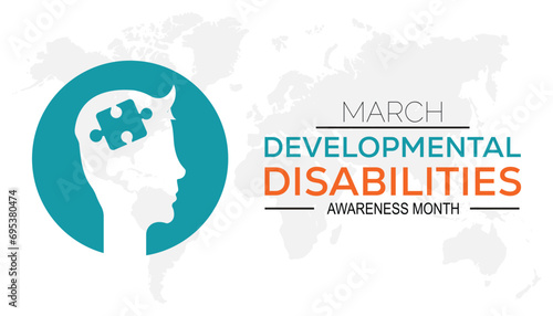 Developmental Disabilities awareness month is observed every year in March, Holiday, poster, card and background vector illustration design.