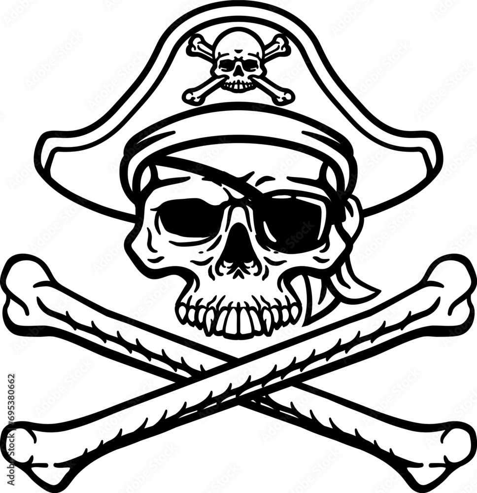 Fotografie A pirate skull and crossbones jolly roger grim reaper cartoon wearing captain a