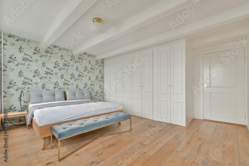 Wallpaper Mural Elegant bedroom with floral wallpaper and modern furniture Torontodigital.ca
