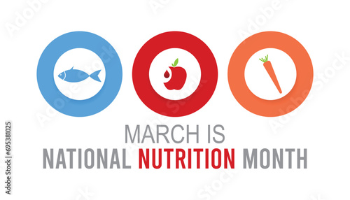 national nutrition month is observed every year in March, Holiday, poster, card and background vector illustration of food design