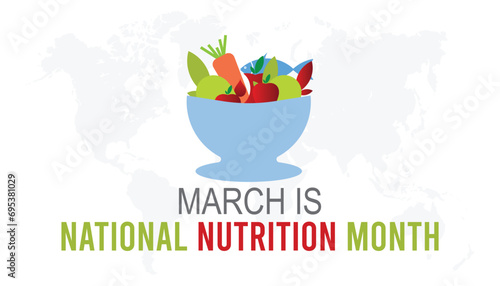 national nutrition month is observed every year in March, Holiday, poster, card and background vector illustration of food design