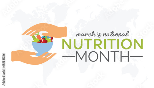 national nutrition month is observed every year in March, Holiday, poster, card and background vector illustration of food design
