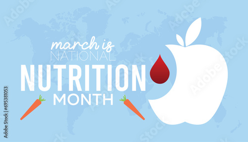 national nutrition month is observed every year in March, Holiday, poster, card and background vector illustration of food design