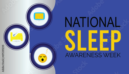 National Sleep awareness week  is observed every year in March, Holiday, poster, card and background vector illustration sleping shape design.