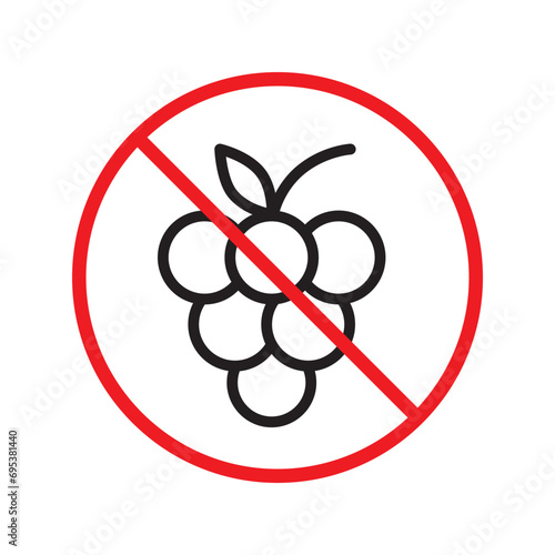 Forbidden Prohibited Warning, caution, attention, restriction label danger. No grape vector icon. Do not eat grape sign design. No grape fruit symbol flat pictogram.