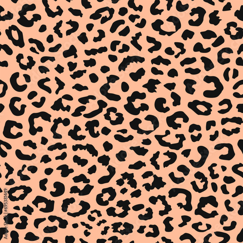 peach fuzz black leopard spots seamless pattern. peach animal print. good for fabric, fashion design, coat, fur, summer dress, textile, sportwear, swimwear, wallpaper, background.