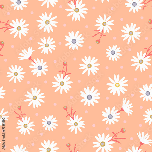 peach fuzz ditsy daisy floral pattern. floral print in peach color. botanical garden seamless pattern. good for fabric  fashion design  summer spring dress  clothing  pajama  textile  background.