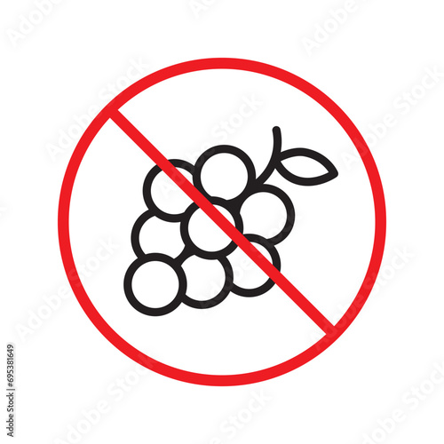 Forbidden Prohibited Warning, caution, attention, restriction label danger. No grape vector icon. Do not eat grape sign design. No grape fruit symbol flat pictogram.