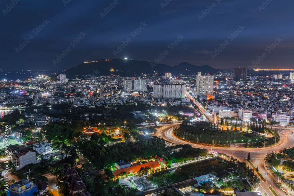Night in Vung Tau city and coast, Vietnam. Vung Tau is a famous coastal city in the South of Vietnam