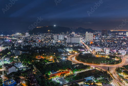 Night in Vung Tau city and coast, Vietnam. Vung Tau is a famous coastal city in the South of Vietnam