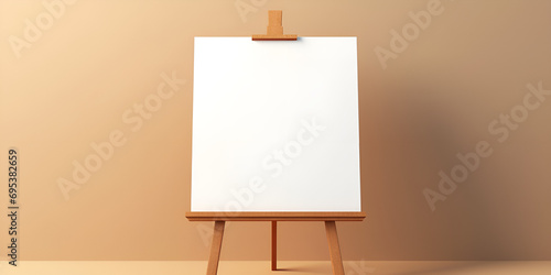 A white canvas on a wooden easel ,A wooden easel 