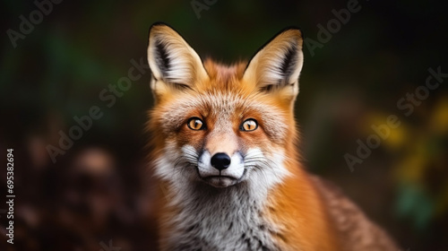 Cute Red Fox, Vulpes vulpes in fall forest. Beautiful animal in the nature habitat. generative ai