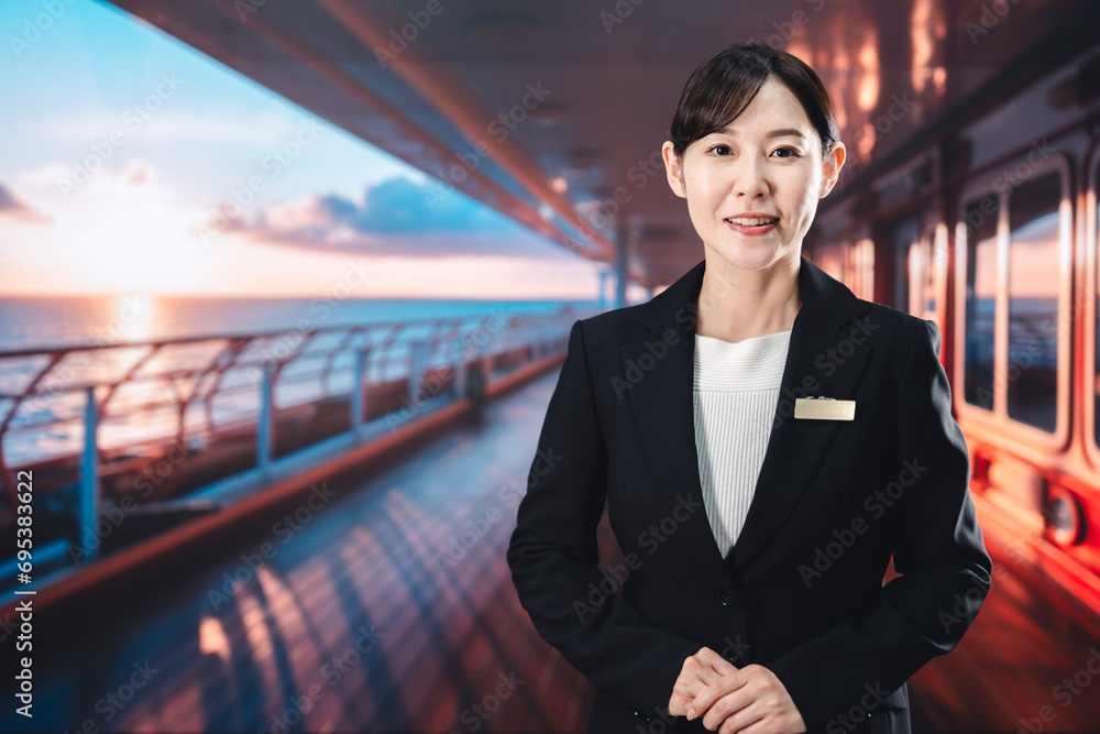 クルーズ船で船員を務める女性 クルーズ船で船員を務める女性