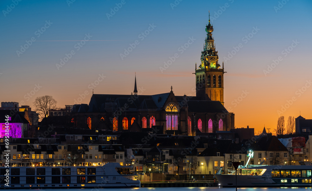 Saint Stephen's Church in dutch city of Nijmegen in the evening