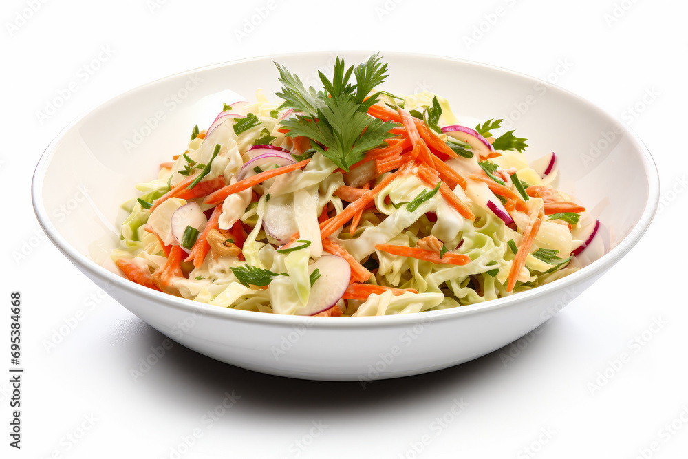 Coleslaw Salad: With cabbage and carrots. white isolated background. Coleslaw Salad: With cabbage and carrots. white isolated background.
