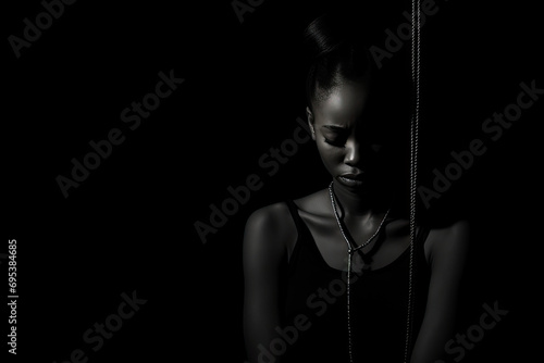 black history month concept, a sad Afro-American woman portrait, copy space