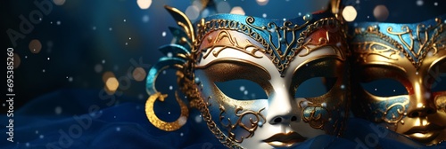 Beautiful carnival mask at night on a dark festive background photo