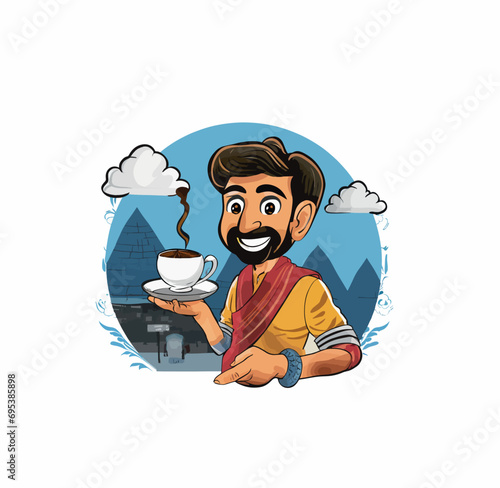 Indian Pakistani man Selling tea, Chai wala logo