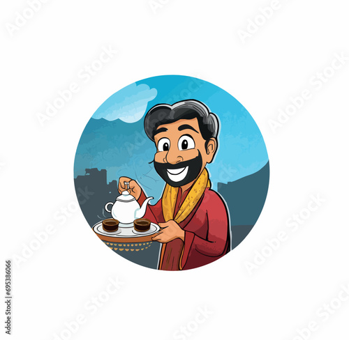 Indian Pakistani man Selling tea, Chai wala logo