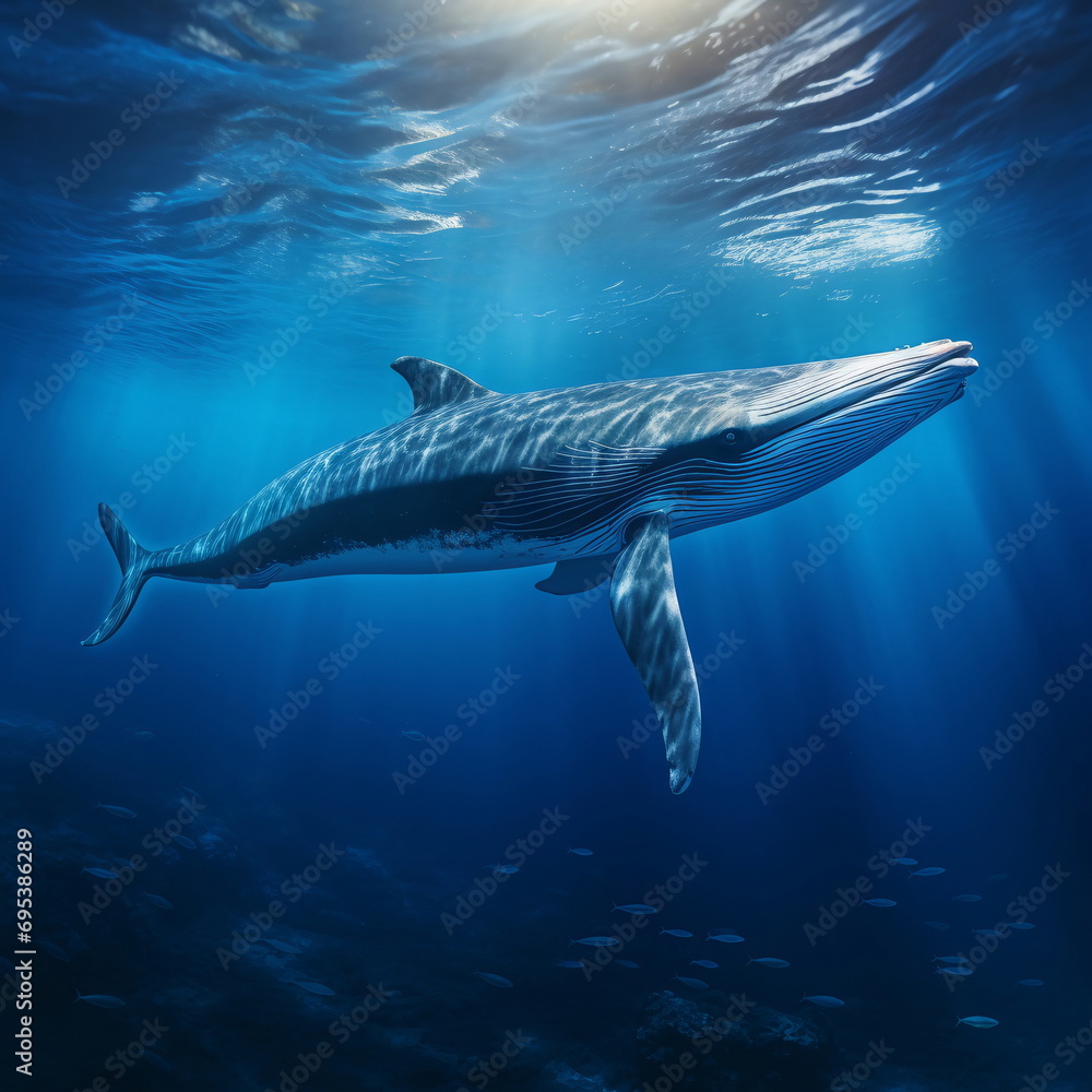 Naklejka premium Blue Whale Swimming in the Ocean