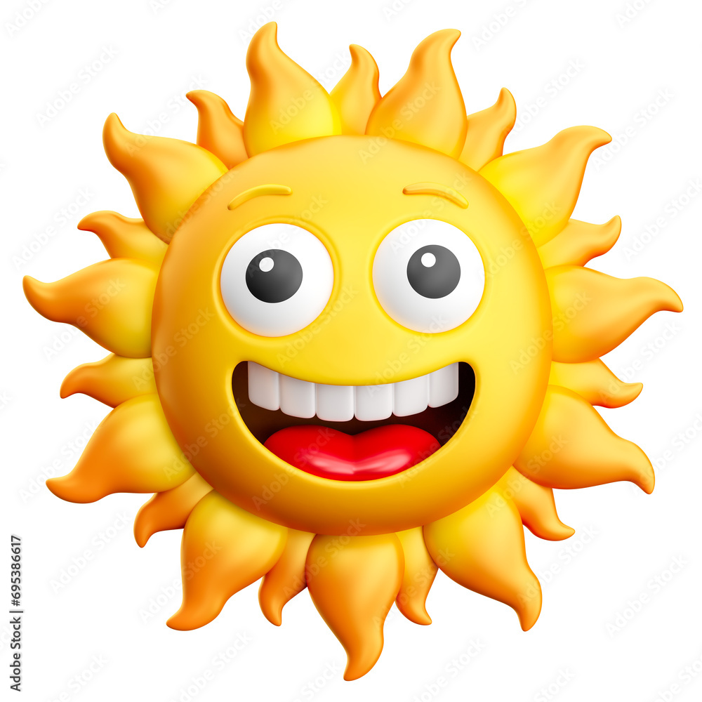 Smiling sun on transparent background in 3d render cartoon Smiling sun on transparent background in 3d render cartoon