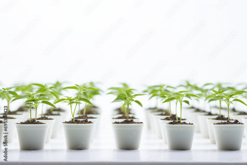 Pots plants seedlings on white backgrounds Pots plants seedlings on white backgrounds