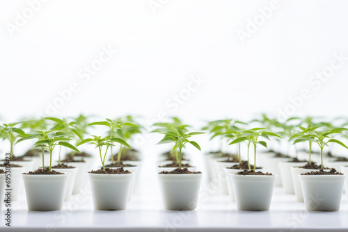 Pots plants seedlings on white backgrounds